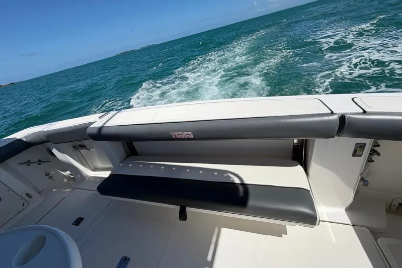  Yacht Photos Pics 1999 Tiara Yachts 4100 Open cruising on blue ocean waters.