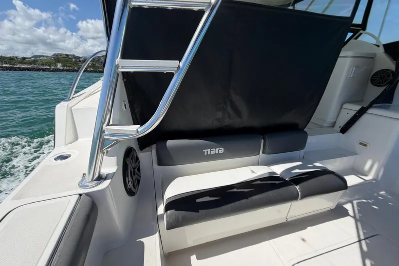  Yacht Photos Pics 1999 Tiara Yachts 4100 Open boat interior with seating and ocean view.