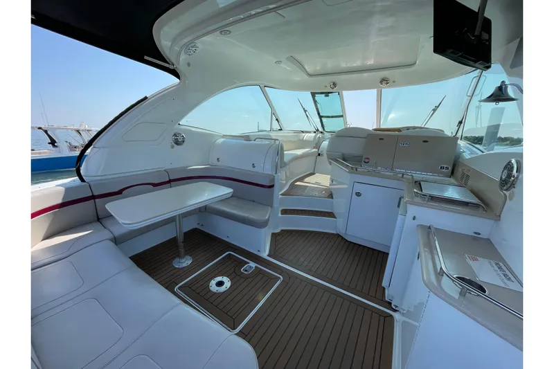 Yacht Photos Pics Luxurious interior of a 2009 Formula 45 Yacht with sleek seating and modern amenities.