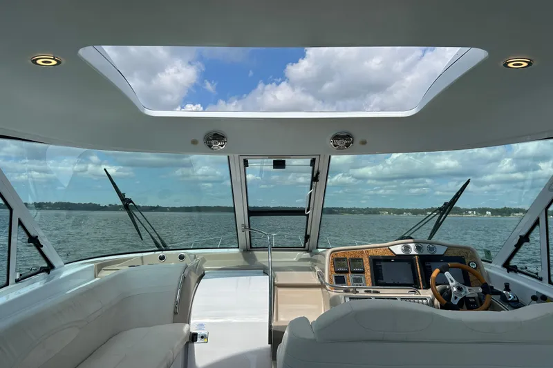  Yacht Photos Pics Interior view of 2009 Formula 45 Yacht cockpit with panoramic water view.