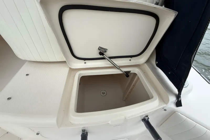 Get Bent Yacht Photos Pics Open storage compartment on a 2005 Grady-White Express 330 boat.