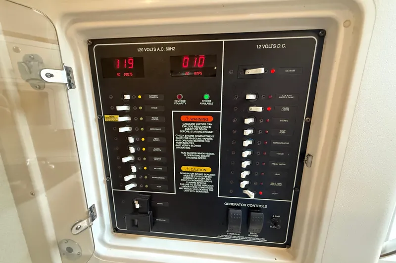 Get Bent Yacht Photos Pics Electrical control panel on a 2005 Grady-White Express 330 boat.
