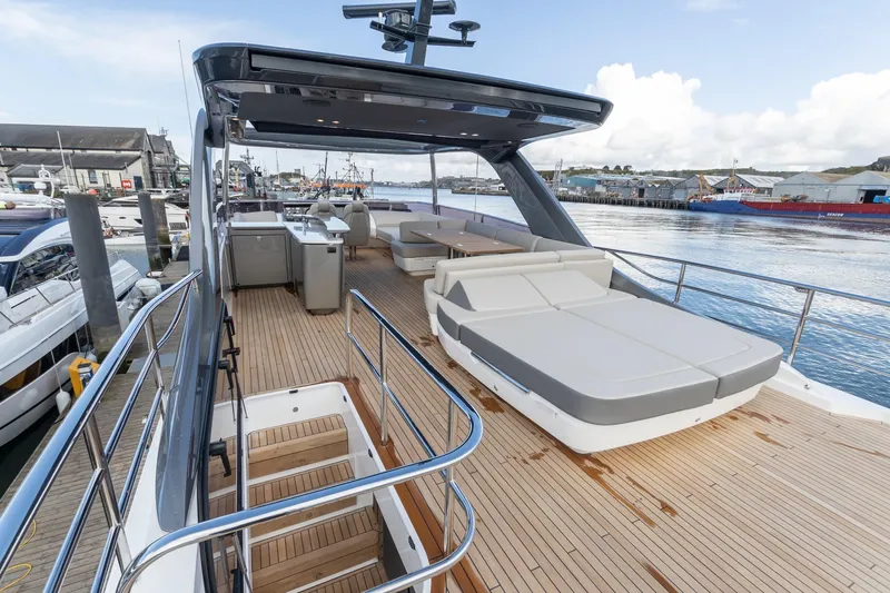 Mc Yacht Photos Pics Luxurious 2021 Princess Y78 Motor Yacht with spacious deck and modern amenities.