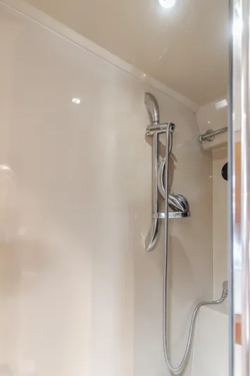 Eurybia Yacht Photos Pics Shower area in 2006 Cruisers Yachts 420 Express, featuring modern fixtures.