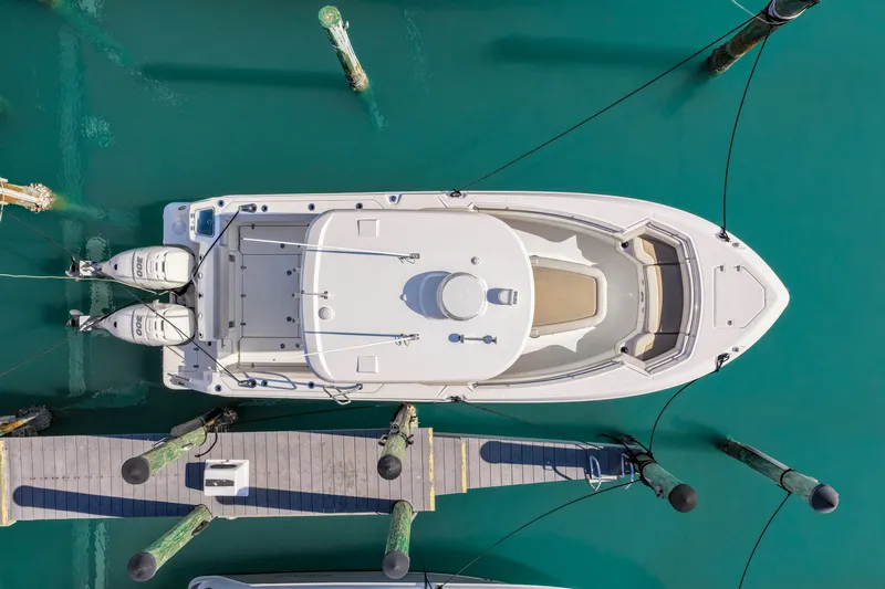  Yacht Photos Pics Aerial view of a 2017 Boston Whaler 280 Outrage at dock.