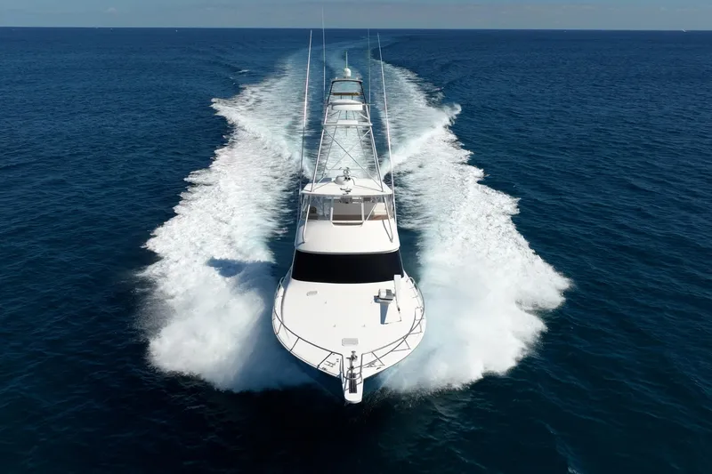 Defiance Yacht Photos Pics 2007 Viking 64 Convertible yacht cruising on open ocean waters.