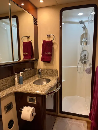 Yacht Photos Pics Luxurious bathroom in 2008 Sea Ray 58 Sedan yacht with granite countertop and shower.