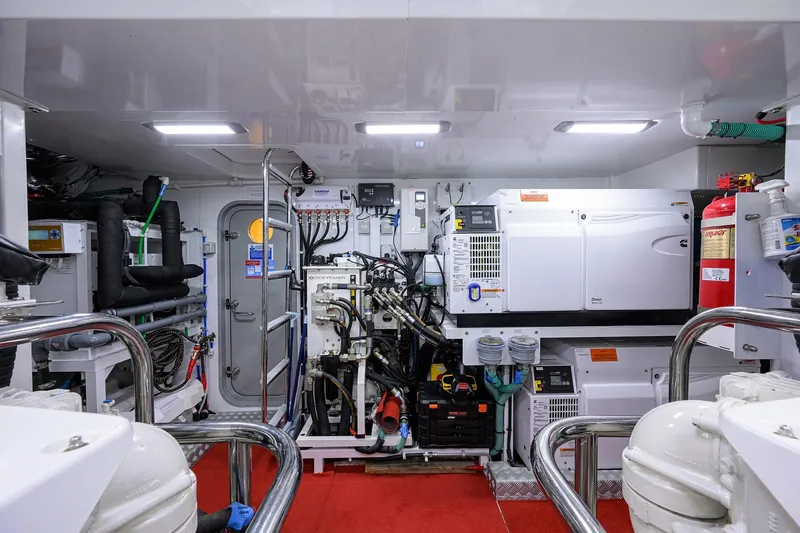Janie II Yacht Photos Pics Engine room of 2021 Princess Y78 yacht, featuring advanced machinery and equipment.
