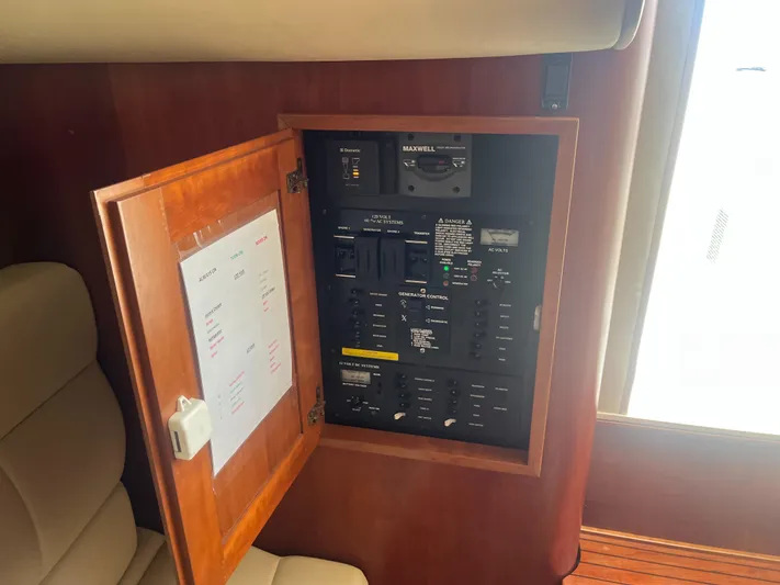  Yacht Photos Pics Electrical panel inside 2008 Rampage 30 Express boat cabin.