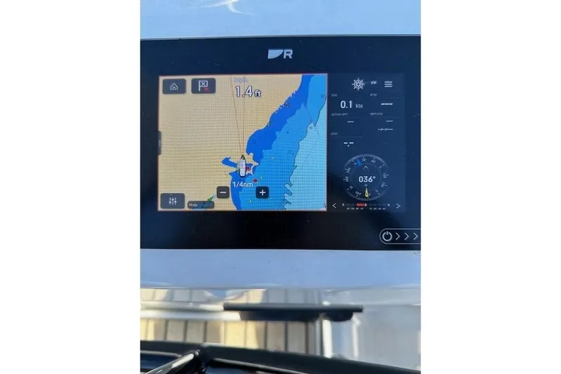 Knotaulis Yacht Photos Pics Navigation display on 2023 Beneteau Oceanis 34.1 showing nautical chart and compass.