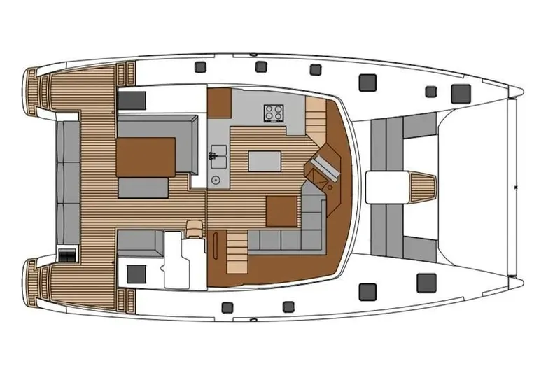 Serenity Yacht Photos Pics 2016 Fountaine Pajot SABA 50 catamaran layout with spacious interior design.