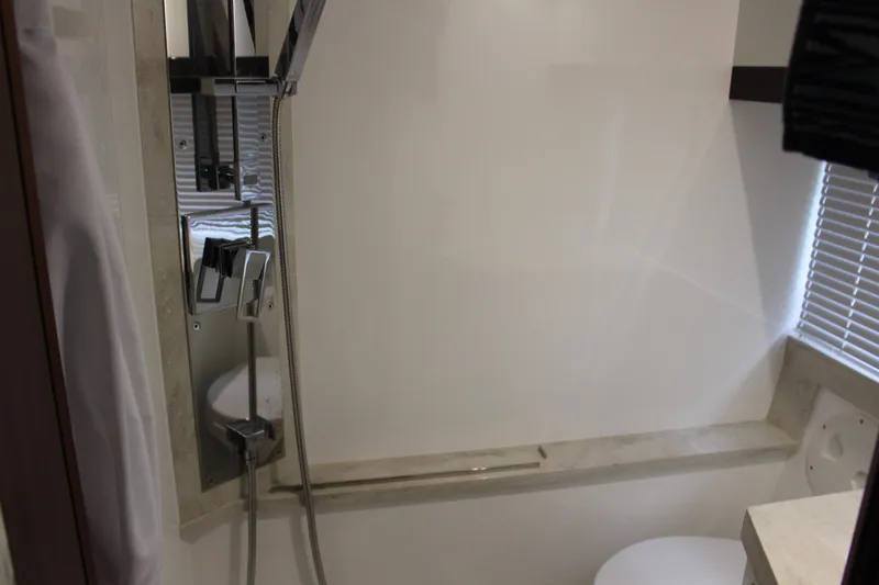  Yacht Photos Pics Bathroom interior of 2017 Galeon 385 HTS yacht with modern shower fixtures.
