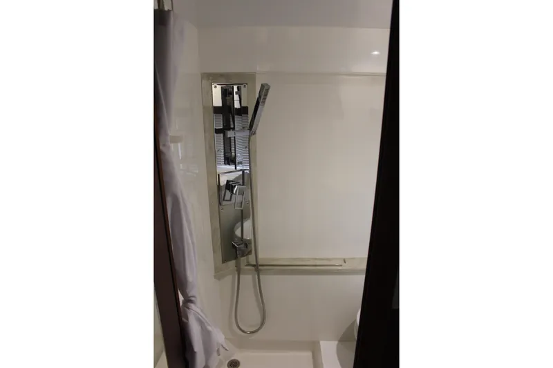  Yacht Photos Pics Shower area in 2017 Galeon 385 HTS yacht, featuring modern fixtures and sleek design.