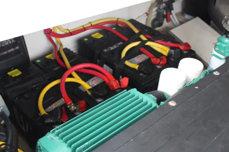  Yacht Photos Pics Engine compartment of 2017 Galeon 385 HTS with batteries and wiring.