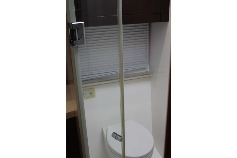  Yacht Photos Pics Bathroom interior of 2017 Galeon 385 HTS yacht with modern fixtures.