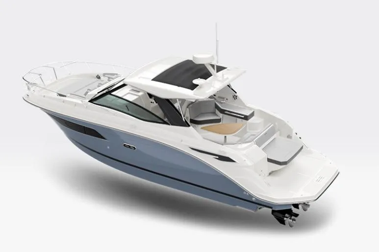  Yacht Photos Pics 2025 Sea Ray Sundancer 320 boat, sleek design, white and blue exterior, luxury features.