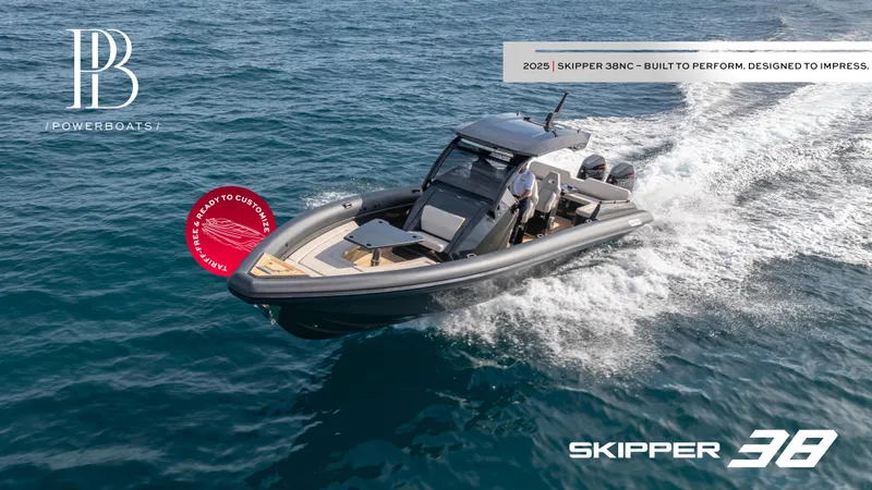 New 2025 Skipper 38 Twin 500 Yacht Photos Pics 2025 Skipper-BSK 38 powerboat cruising on open water, showcasing sleek design and performance.