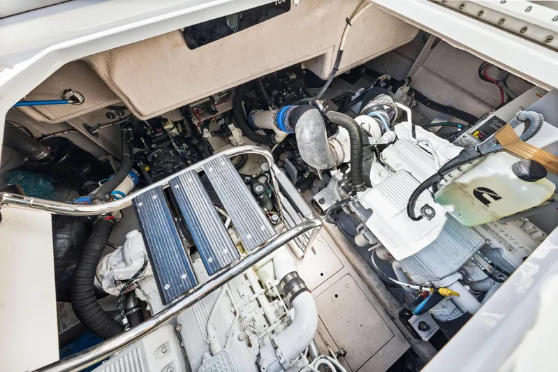  Yacht Photos Pics Engine room of 2016 Sea Ray 510 Sundancer yacht, showcasing mechanical components and systems.