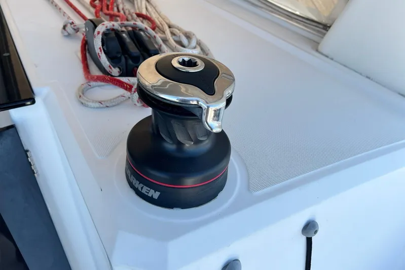 Toofun Yacht Photos Pics Winch and ropes on 2016 Beneteau Oceanis 38 sailboat deck.