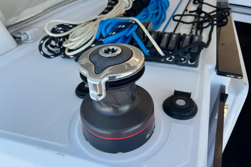Toofun Yacht Photos Pics Winch and ropes on 2016 Beneteau Oceanis 38 sailboat deck.