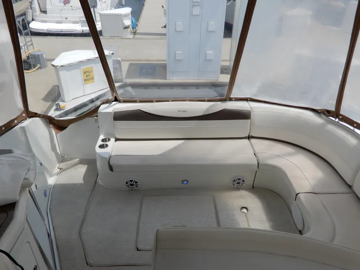  Yacht Photos Pics 2008 Cruisers Yachts 460 Express interior with white seating and cup holders.