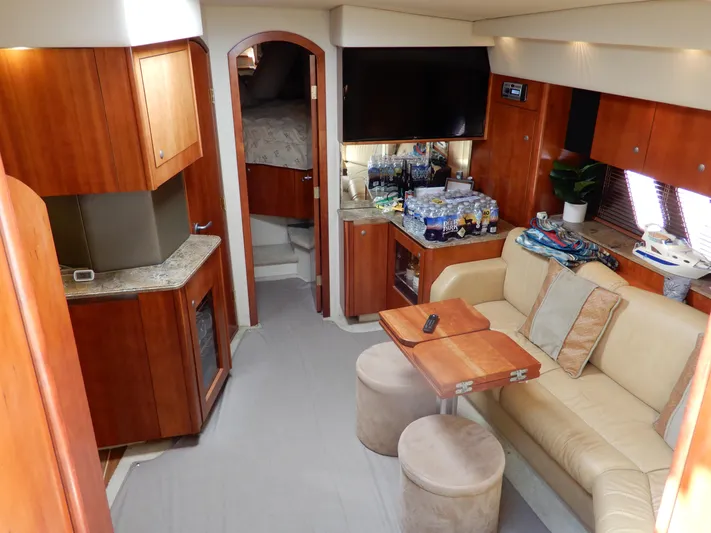  Yacht Photos Pics Luxurious 2008 Cruisers Yachts 460 Express interior with cozy seating and modern amenities.