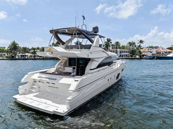 Blue Abalone Yacht Photos Pics 2015 Ferretti Yachts 690 cruising on a sunny day, showcasing luxury and elegance.