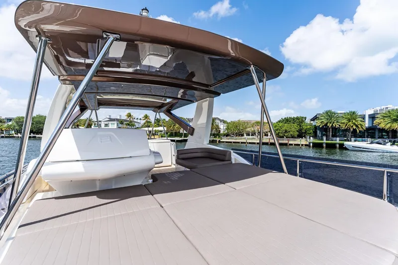 Blue Abalone Yacht Photos Pics Luxurious 2015 Ferretti Yachts 690 with spacious deck and scenic waterfront view.
