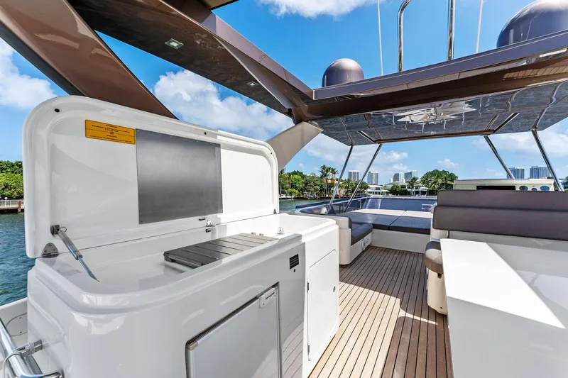 Blue Abalone Yacht Photos Pics Luxurious 2015 Ferretti Yachts 690 deck with modern amenities and scenic views.