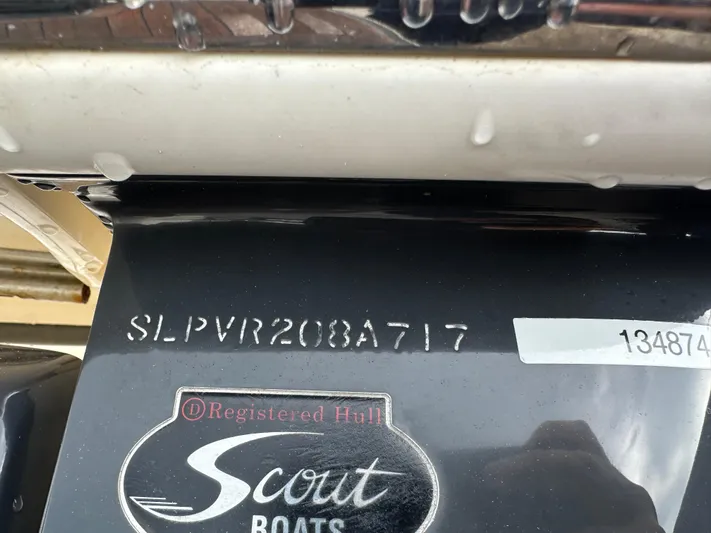  Yacht Photos Pics Scout 350 LXF 2017 hull identification number and logo detail.