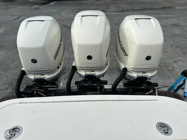  Yacht Photos Pics Three Mercury outboard engines on a 2017 Scout 350 LXF boat.