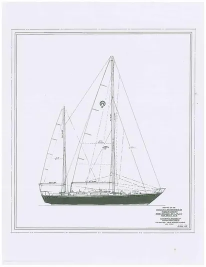 Wanderer Yacht Photos Pics Blueprint of 1982 Hinckley Sou'wester 59 sailboat, detailed side view.