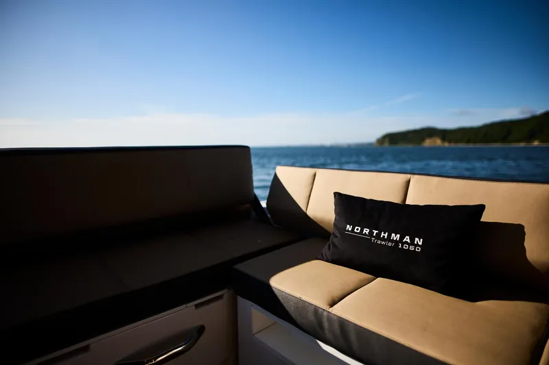  Yacht Photos Pics Luxurious Northman 1050 boat interior with scenic ocean view, 2025 model.