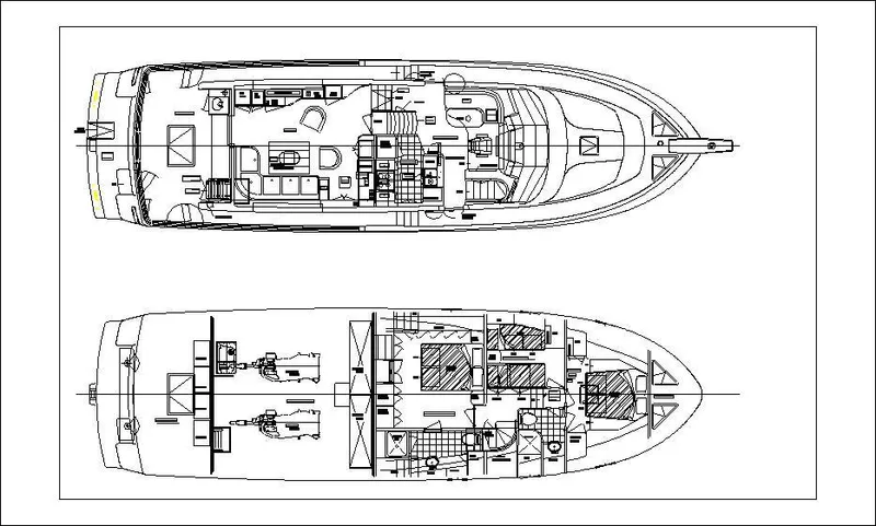 No Name Yacht Photos Pics Blueprint of 2001 Symbol 62 Pilothouse yacht, showcasing detailed interior and deck layout.