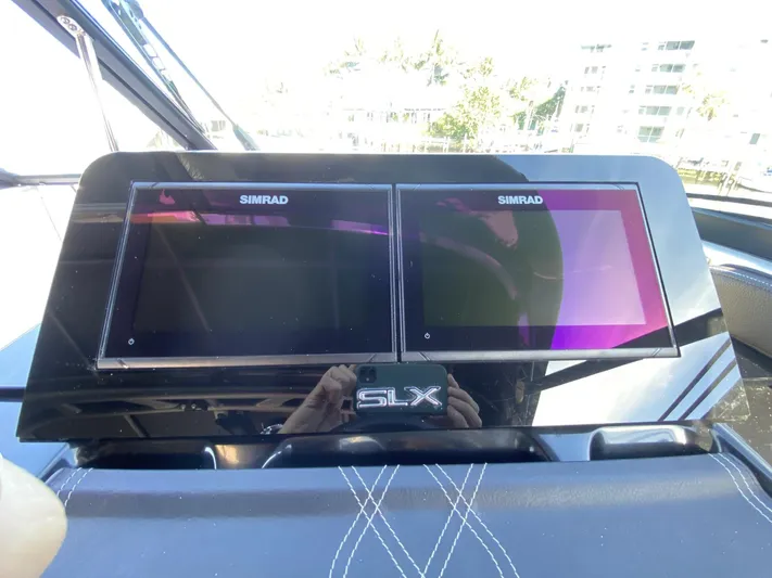 Double Trouble Yacht Photos Pics 2023 Sea Ray 260 SLX dashboard with dual Simrad displays.