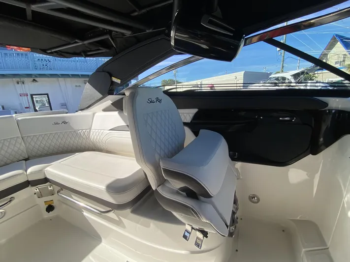 Double Trouble Yacht Photos Pics 2023 Sea Ray 260 SLX boat interior with luxurious seating and modern design.