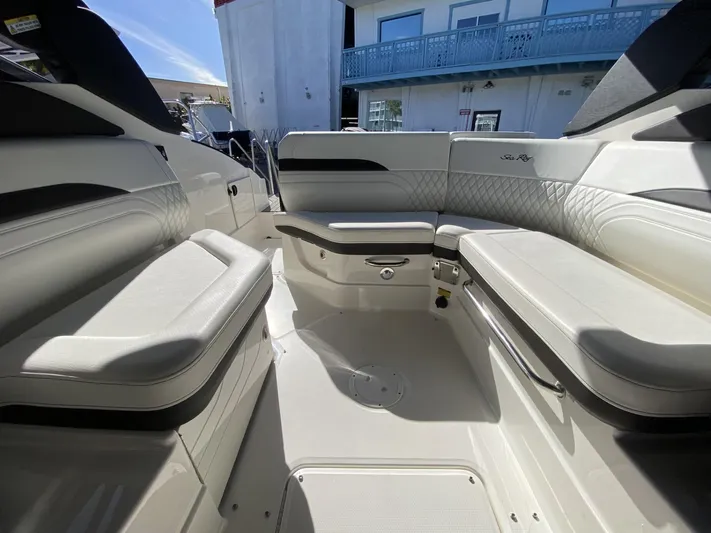 Double Trouble Yacht Photos Pics Interior of 2023 Sea Ray 260 SLX boat with luxurious seating.