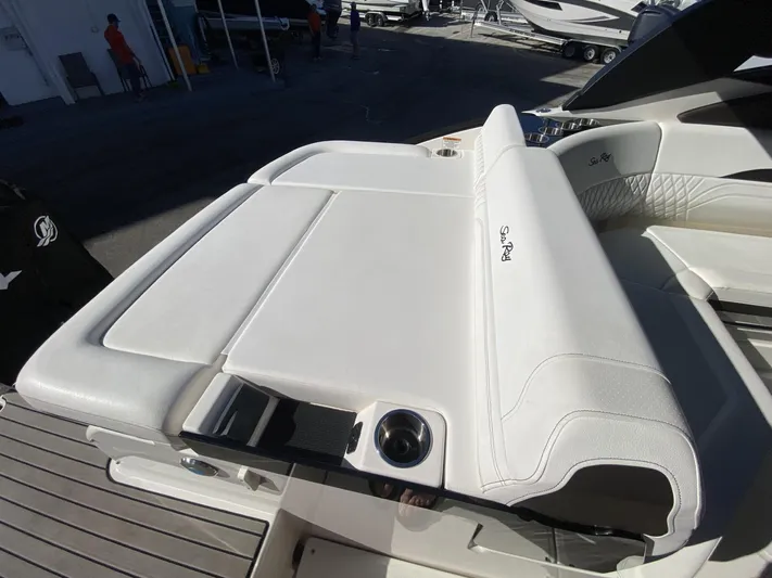 Double Trouble Yacht Photos Pics 2023 Sea Ray 260 SLX boat with luxurious white seating and sleek design.