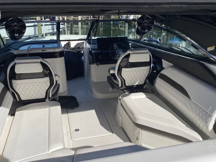 Double Trouble Yacht Photos Pics Interior of 2023 Sea Ray 260 SLX boat with luxurious seating and modern design.