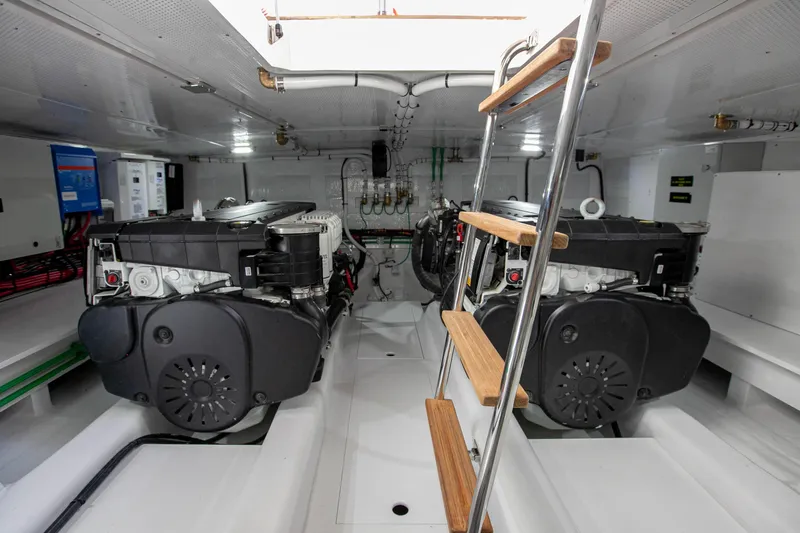 Mareluna Yacht Photos Pics Engine room of 2023 Vicem 55 yacht with dual engines and ladder access.
