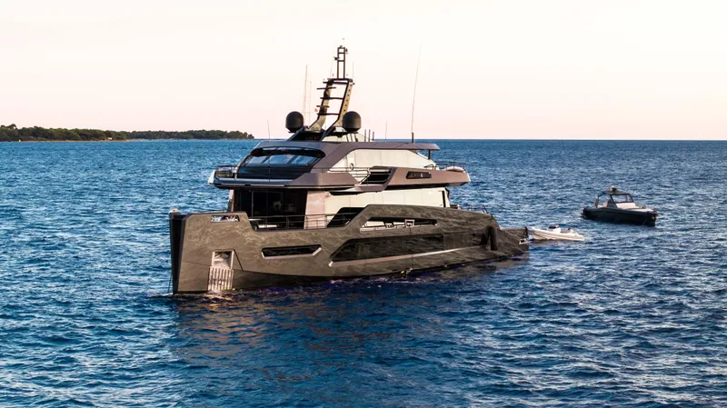 K+ Yacht Photos Pics Luxury Maori M 125 yacht cruising on open sea, 2023 model.