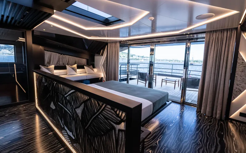 K+ Yacht Photos Pics Luxurious Maori M 125 yacht interior with modern design and panoramic ocean views, 2023 model.