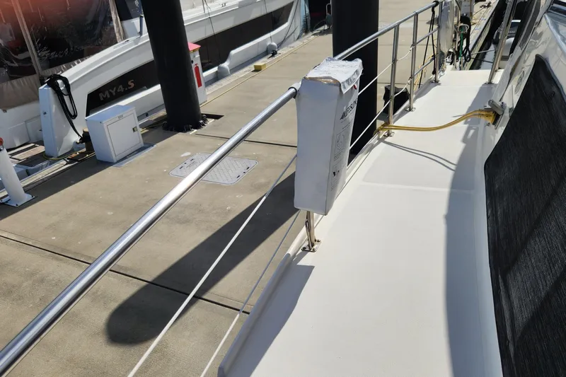 Tahawus Yacht Photos Pics 2005 Endeavour 44 TrawlerCat docked, showing deck and railing details.