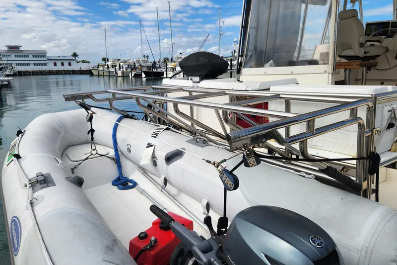 Tahawus Yacht Photos Pics 2005 Endeavour 44 TrawlerCat docked with inflatable dinghy and motor.