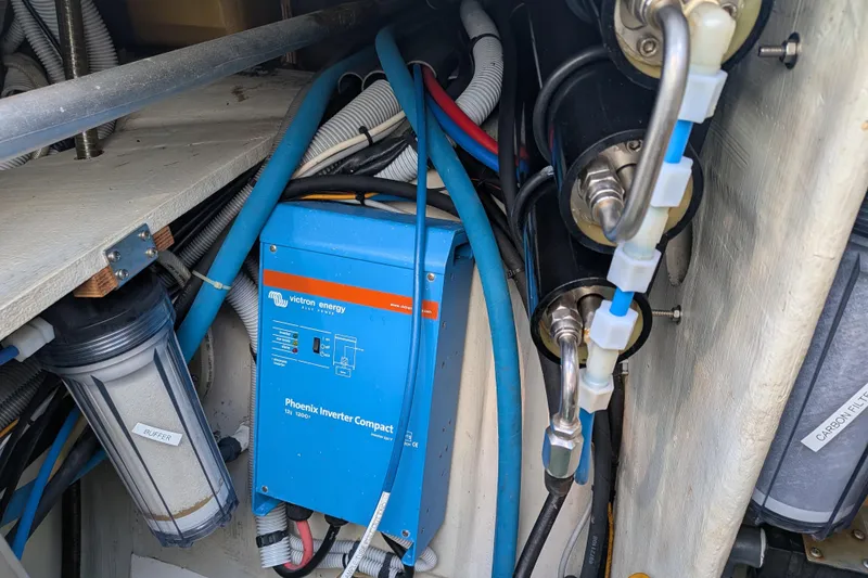 Imany Yacht Photos Pics Electrical and plumbing systems inside a 2012 Fountaine Pajot Lipari catamaran.