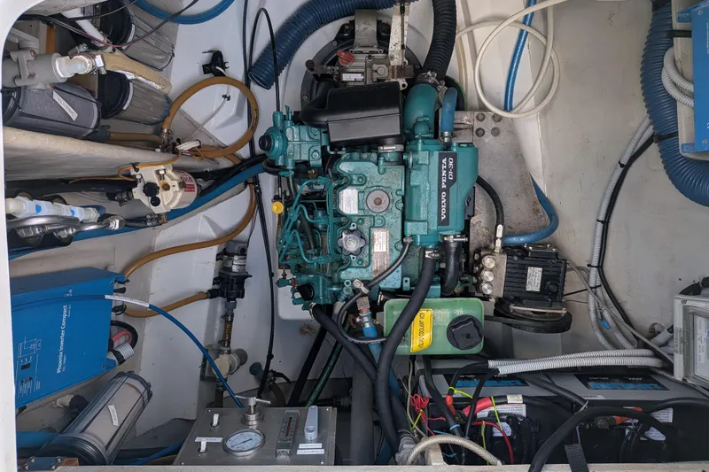 Imany Yacht Photos Pics Engine room of 2012 Fountaine Pajot Lipari catamaran with Volvo Penta engine.