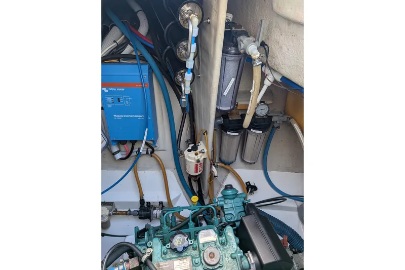 Imany Yacht Photos Pics Engine room of 2012 Fountaine Pajot Lipari with inverter and filtration system.