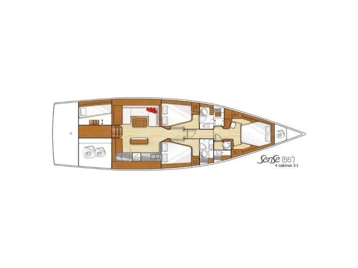  Yacht Photos Pics Floor plan of 2013 Beneteau Sense 55 yacht, featuring spacious cabins and modern layout.