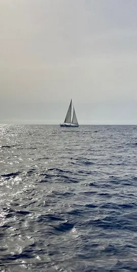  Yacht Photos Pics Sailboat on open sea, Beneteau Sense 55, 2013 model, under a cloudy sky.