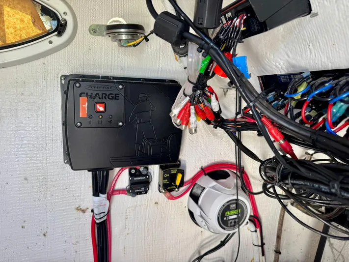  Yacht Photos Pics Electrical wiring and components inside a 2023 Twin Vee 280 GFX CC boat.